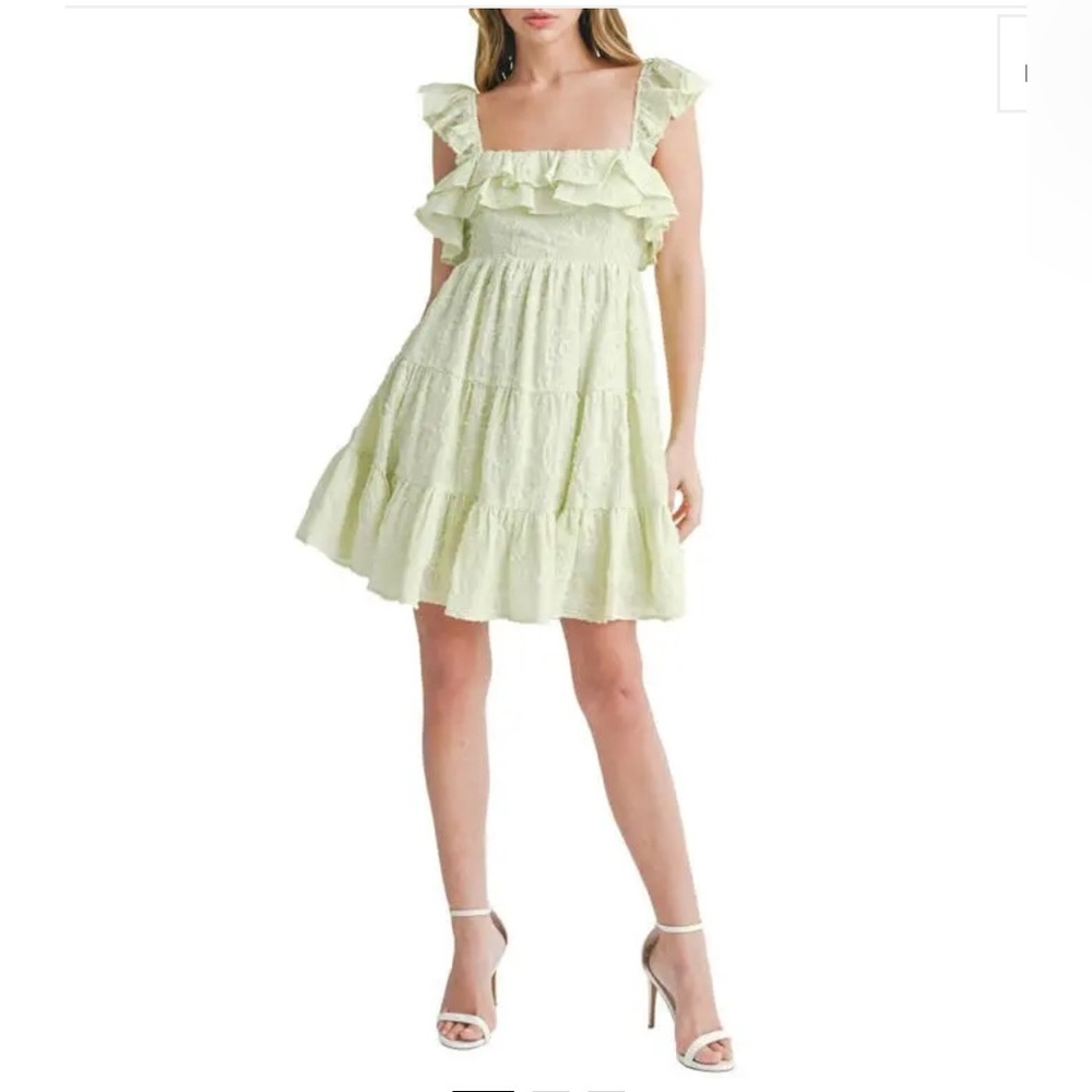 new All in Favor Light Green Ruffle Dress pistachio green large
